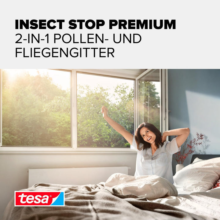 tesa Pollenschutzgitter im 2er Pack- zuschneidbarer, transparenter Pollenschutz für Allergiker - für