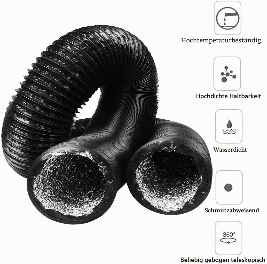 Lüftungsschlauch Abluftschlauch Aluflexrohr PVC Ablufttrockner - 100mm Alu-Flexschlauch Flexrohr Luf