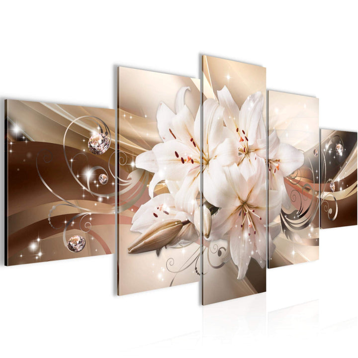 Runa Art Bild Wohnzimmer Schlafzimmer Blumen Lilien 5 Teilig Abstrakt Beige Braun Wandbilder auf Vli