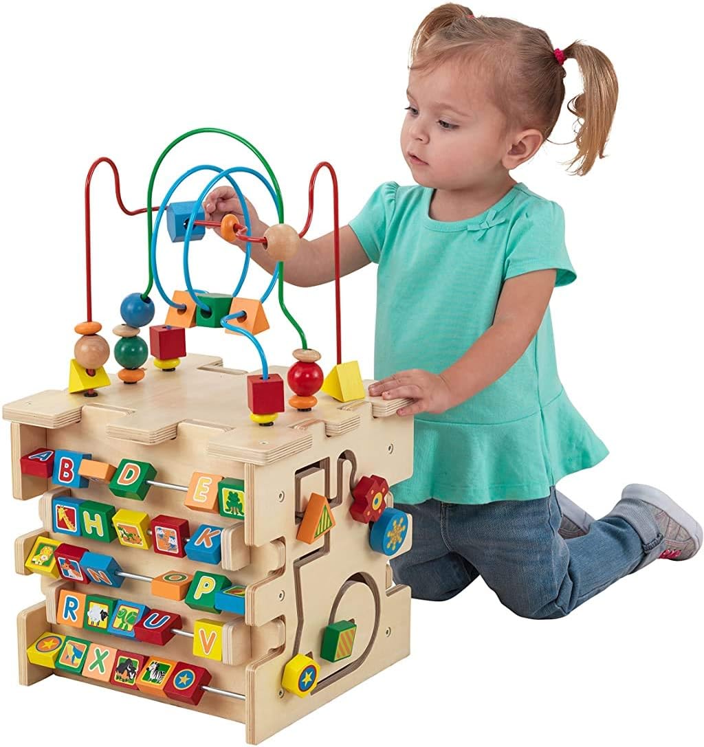 KidKraft Deluxe Motorikwürfel aus Holz, Motorikspielzeug ab 1.5 Jahre, Activity Center Baby Spielzeu