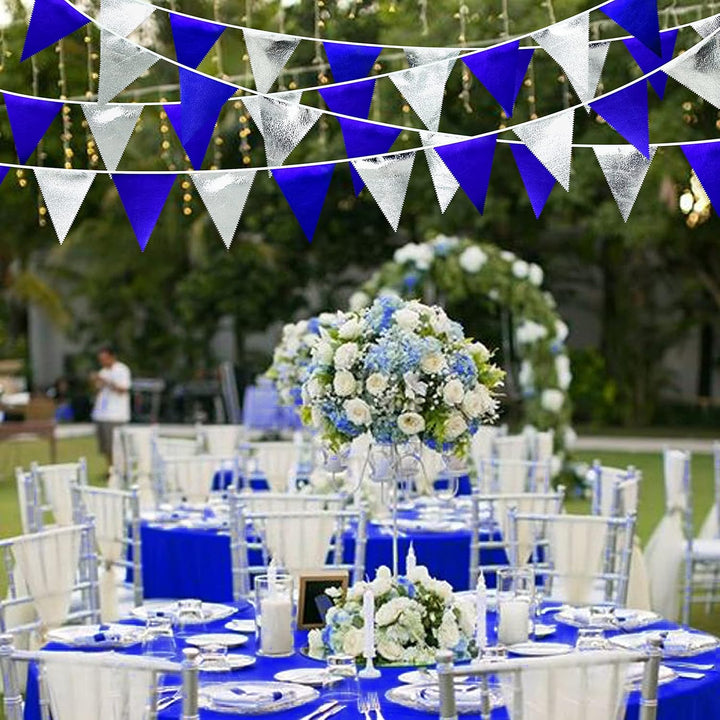 32Ft Silber Blau Stoff Dreieck Banner Flagge Doppelseitig Metallic Holographische Wimpel Wimpelkette
