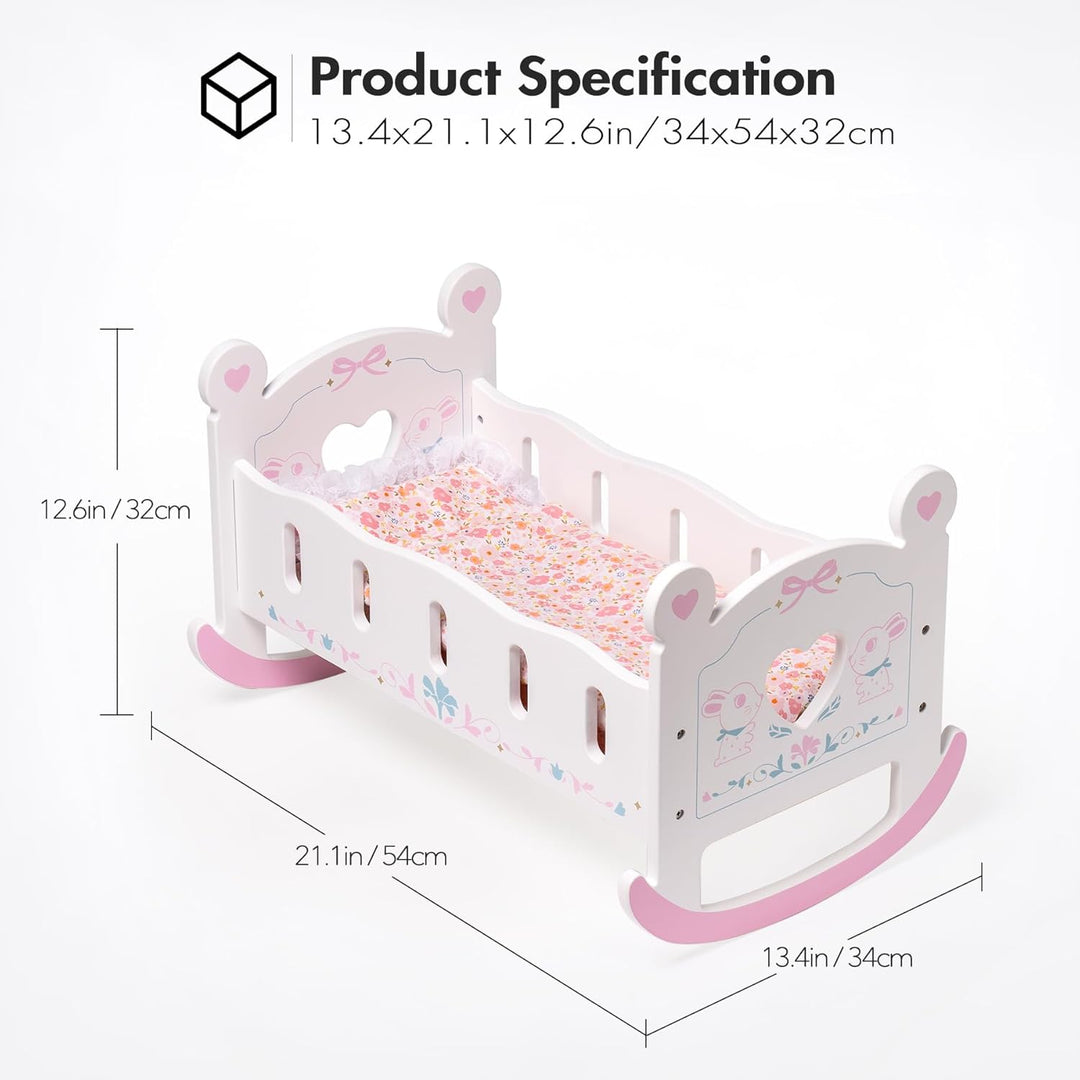 ROBUD Holz Baby Puppe Krippe Baby Puppe Bett Spielzeug für Puppen bis 18 Zoll Puppen Zubehör - mit P