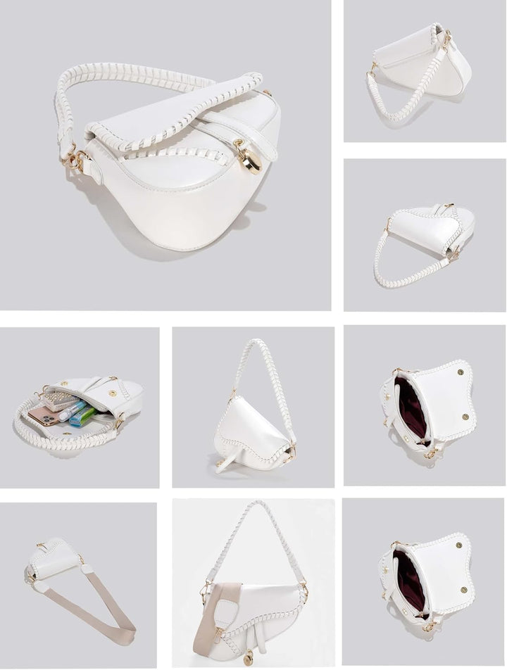 Purfanree Trendige Satteltasche, Clutch, Handtasche, Umhängetasche, Henkeltasche, Schultertasche, Cr