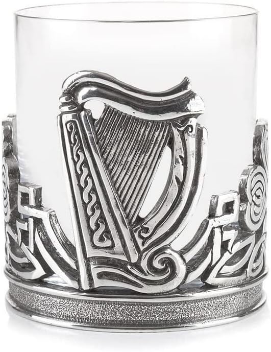 AE Williams Whiskyglas mit irischem keltischem Kleeblatt und Harfe aus Zinn Celtic Shamrock and Harp