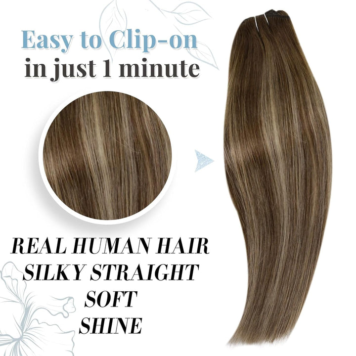 RUNATURE Echthaar Extensions Clip Braun Balayage 45cm 7pcs Clip in Extensions Echthaar Braun Balayag