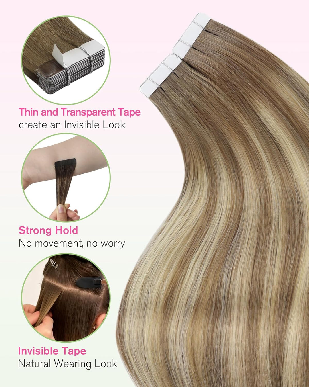 YoungSee Tape Extensions Echthaar Ombre 30 cm Echthaar Extensions Tape Ombre Tape in Haarverlangerun