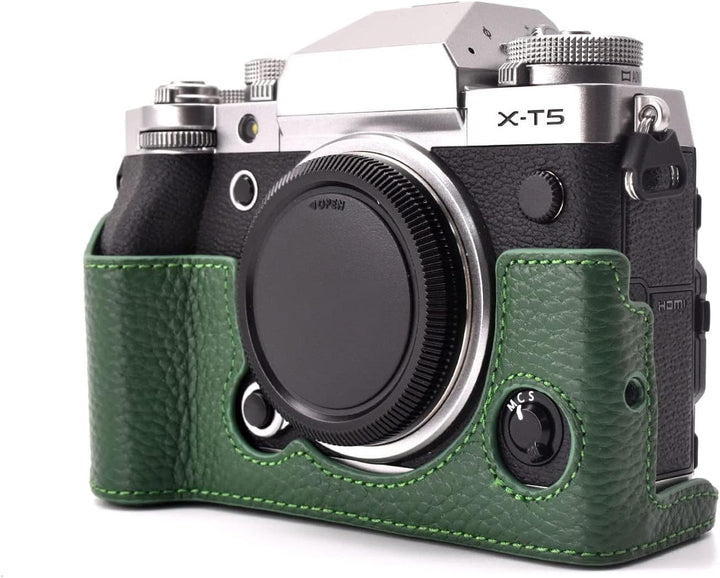 Rieibi Fuji XT5 Schutzhülle für Fujifilm X-T5 Digitalkamera, hochwertiges Echtleder, Halbtasche für