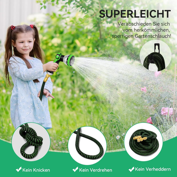 Flexibler Gartenschlauch 15m/50Ft - Ausziehbare Garten Schlauch mit 10 Funktions Düse Brause Adapter