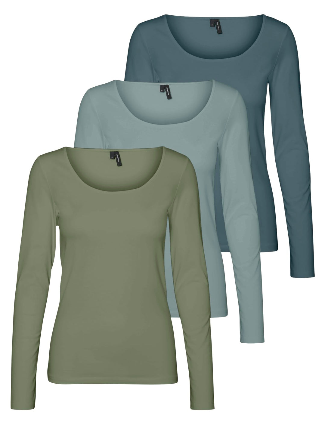 VERO MODA Damen Langarmshirts Vmmaxi My Ls Soft Uneck Ga Noos S 1x Oil Green, 1x Abyss, 1x Stormy We