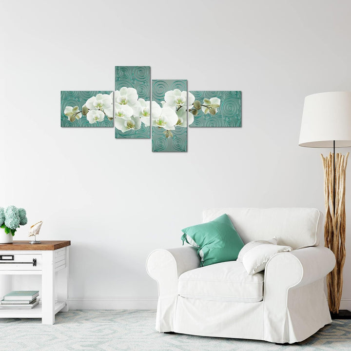Runa Art Bild Modern Blumen Orchidee - Made in Germany - Wandbilder Abstrakt Türkis Weiss 4 Teilig 2