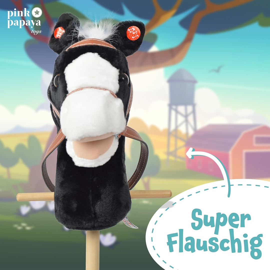 Pink Papaya Steckenpferd, Beauty, süsses Spielzeug Pferd aus Plüsch mit Sound Funktion: Gewieher und