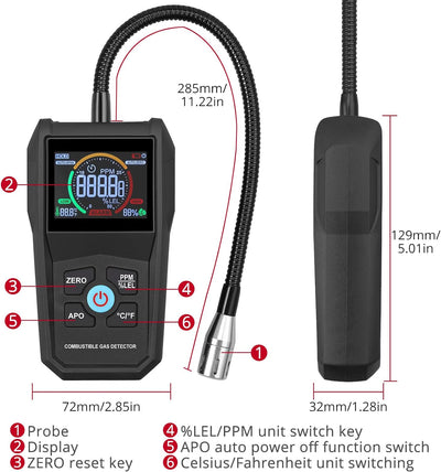 XUNTOP Erdgas Gasmelder Tragbarer Gasleckdetektor Mit Farb-LCD-Display, Akustischer und Visueller Al