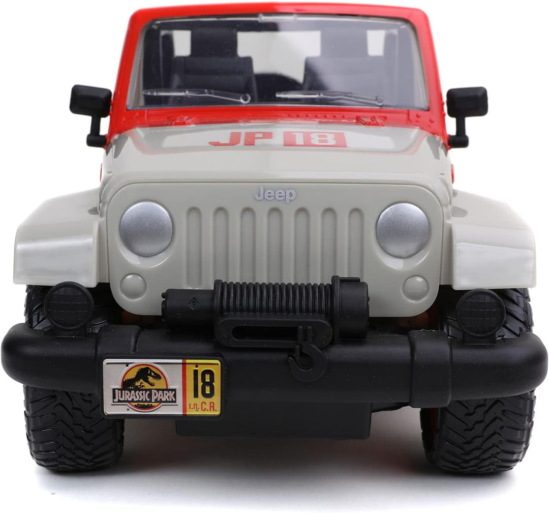 Jada Toys Jurassic Park RC Jeep Wrangler, ferngesteuertes Auto, Dinosaurier, Spielzeugauto mit Ferns