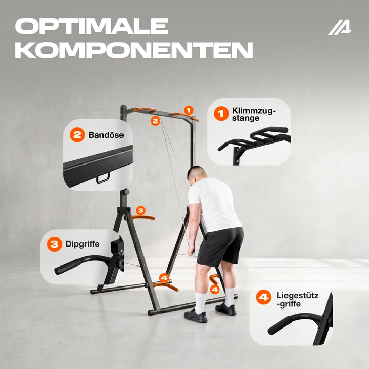 Parex Klappbarer Power Tower – 4-in-1 Klimmzugstange freistehend & Dip Station, Höhenverstellbare Kr