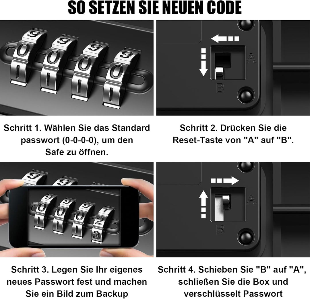 Tragbarer Tresor,[Wasserdicht] 4 Stellig Zahlencode Sicherheitsbox Outdoor Sicherheitssafe mit 6MM D