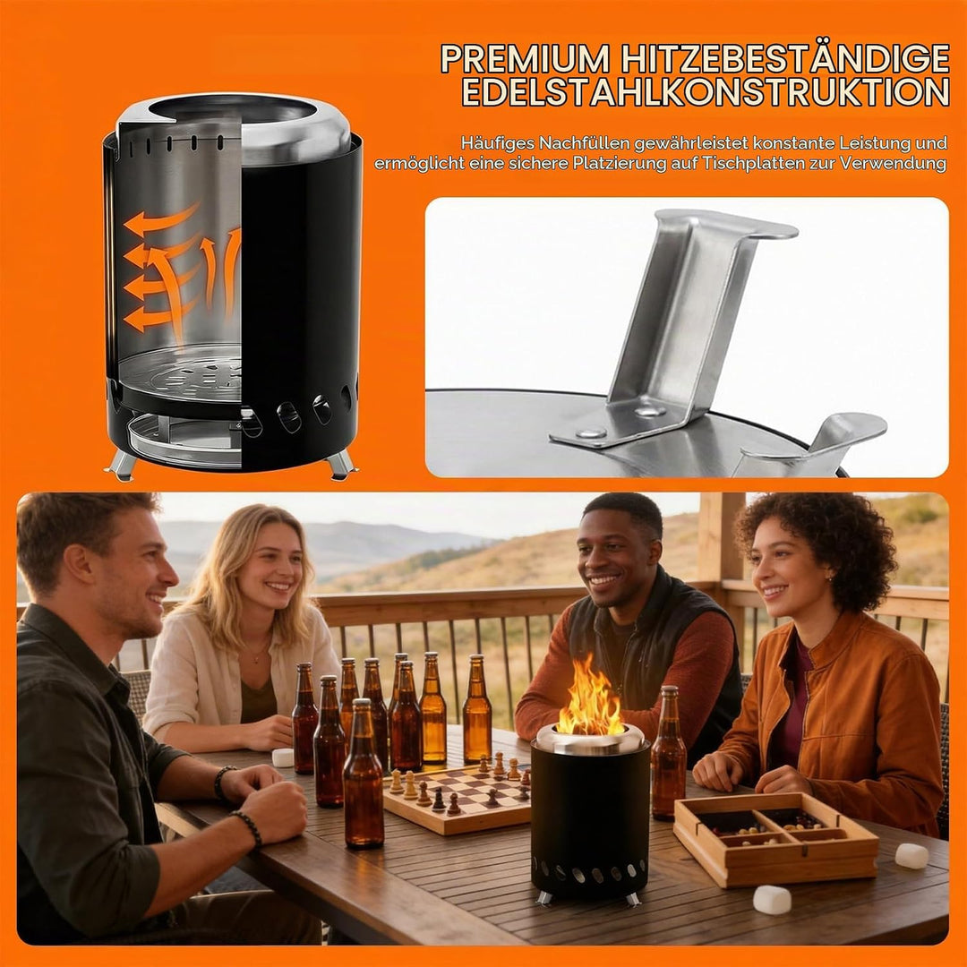 Rauchfreie Tischkamin Outdoor, Edelstahl Feuertonne Mini Feuerstelle für Balkon Terrasse Camping, Tr