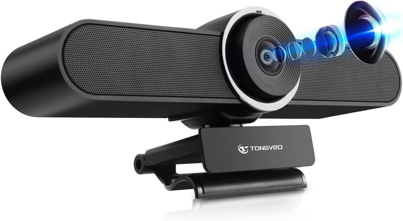 TONGVEO 4K Webcam Konferenzraum- Webkamera mit Mikrofon und Lautsprecher, Computer Videokamera Weitw