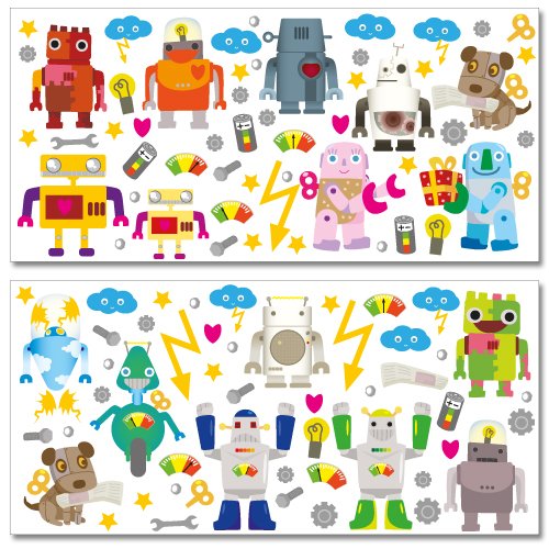 Wandkings Roboter Wandsticker Megapack Set, 103 Aufkleber, Gesamtfläche 260 x 70 cm