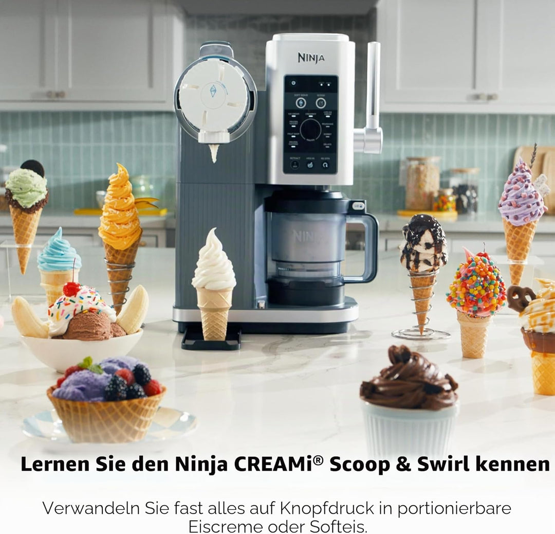 Ninja CREAMi Swirl Eis- und Soft-Serviermaschine, Sorbet, Milchshake, gefrorener Joghurt, kalorienar