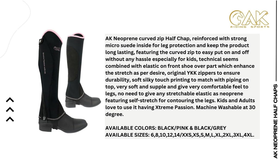 AK Neopren Curved Zip Reiten Halbchaps AKRS-1828 3XL schwarz / rosa, 3XL schwarz / rosa