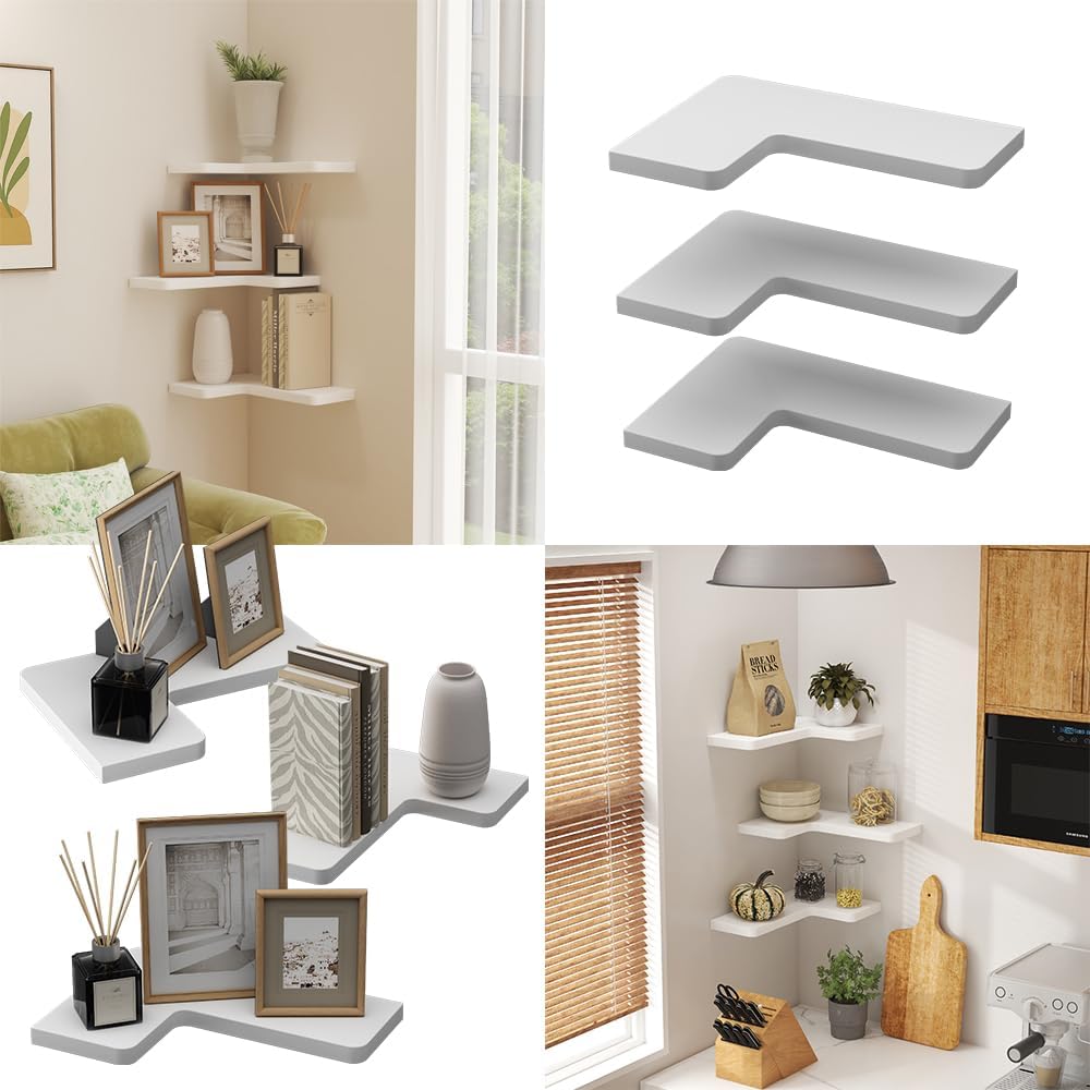 Vicco Eckregal Curva, Bücherregal, Weiss, 40.5 x 2.5 cm 3er Set, Weiß