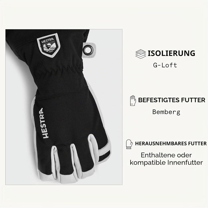HESTRA Army Leather Heli Skihandschuh - Klassischer 5-Finger-Schneehandschuh zum Skifahren, Snowboar