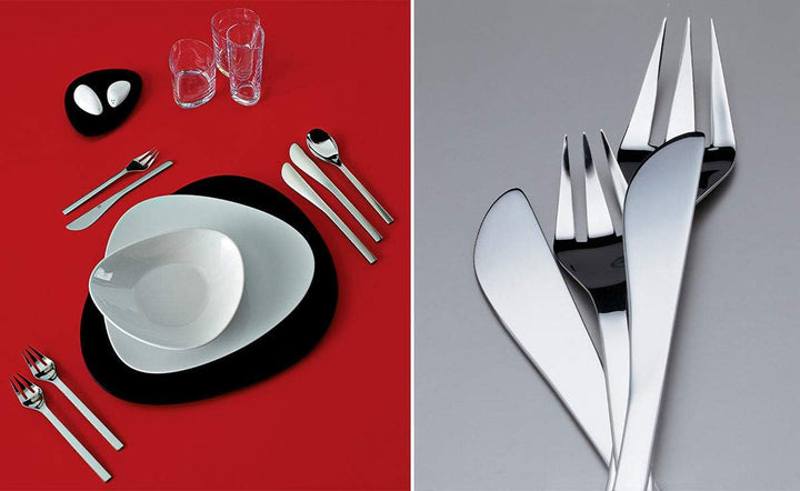 Alessi Colombina Besteckgarnitur: 6 Tafellöffel, 6 Tafelgabel, 6 Tafelmesser, 6 Kaffeelöffel, Edelst