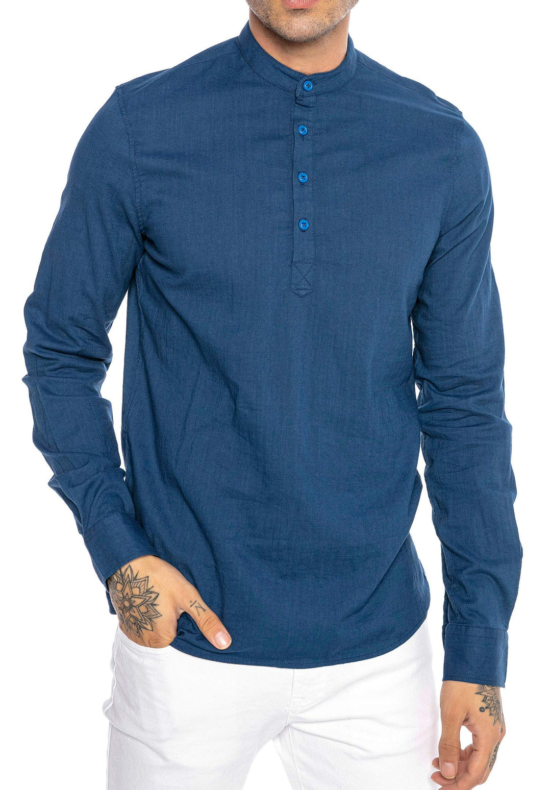 Redbridge Elegantes Herren Leinenhemd Langarm Casual Baumwolle M Blau, M Blau