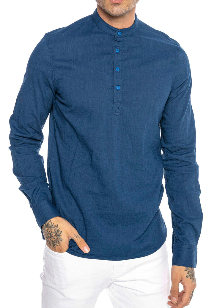 Redbridge Elegantes Herren Leinenhemd Langarm Casual Baumwolle M Blau, M Blau