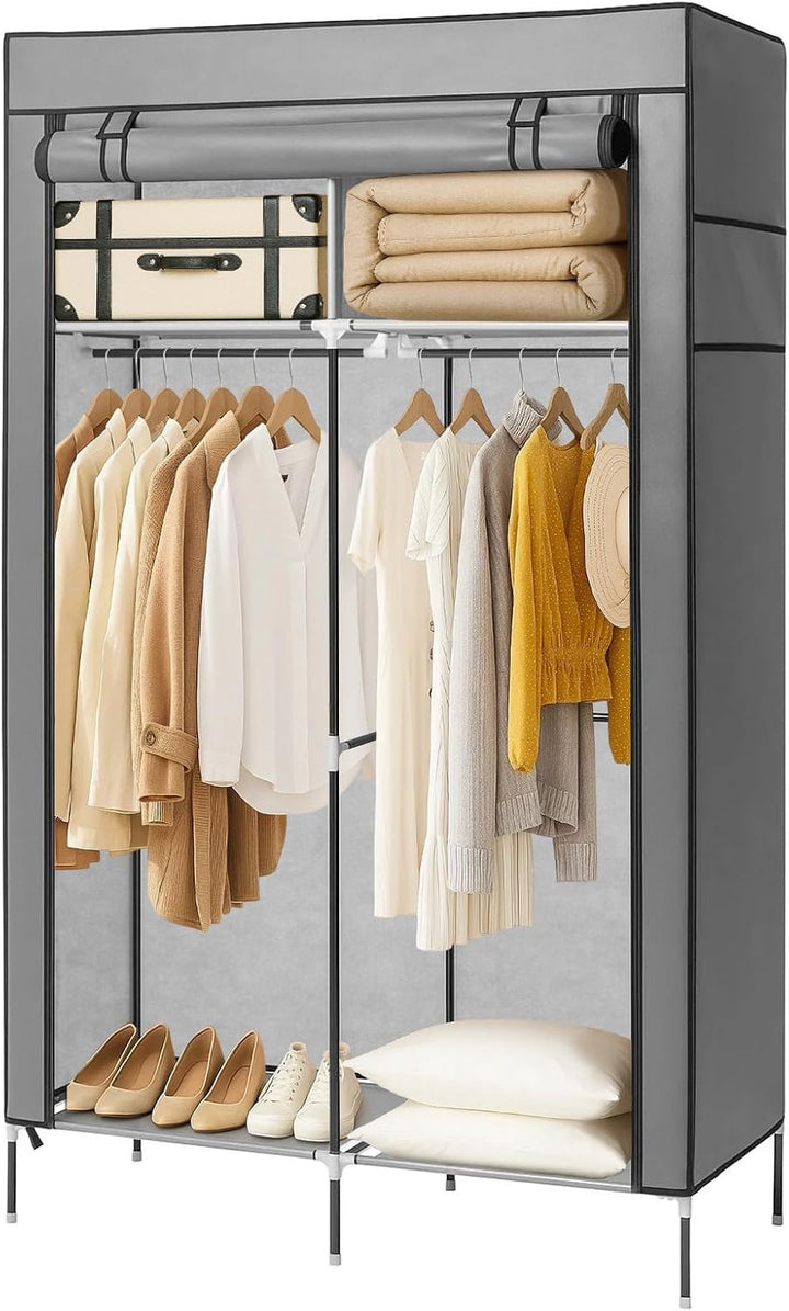 Faltschrank 108x45x170 cm Stoffkleiderschrank mit Reissverschluss und Kleiderstange, Seitentasche &