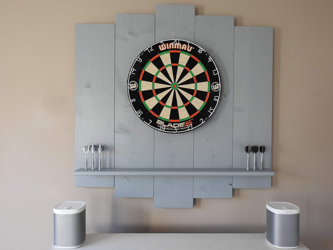 Wooden Dartboard Surround | Premium Dart-Wandschutz & Tablet-Halter (Optional) | Geflammter Burned L
