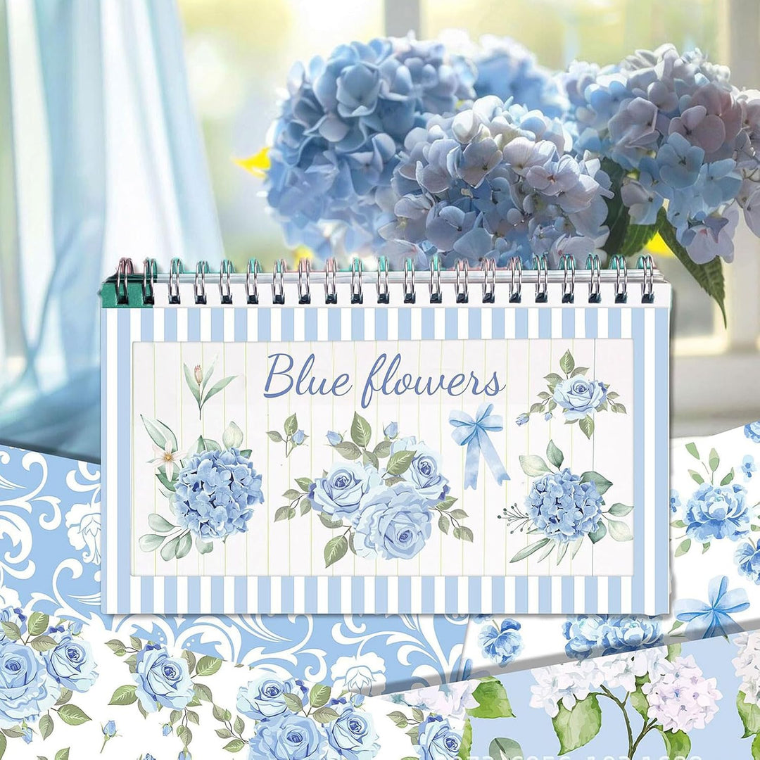 Scrapbook Papier 30x30 Scrapbook Bastelpapier mit Blumen Muster, Blau Scrapbooking Papier Frühling M