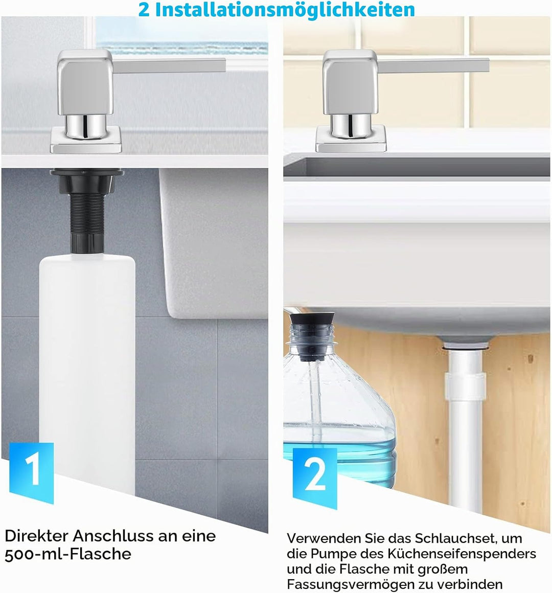 CREA Spülmittelspender Küche Einbau, Seifenspender Einbau Küche, Seifenspender für Spülbecken mit 50