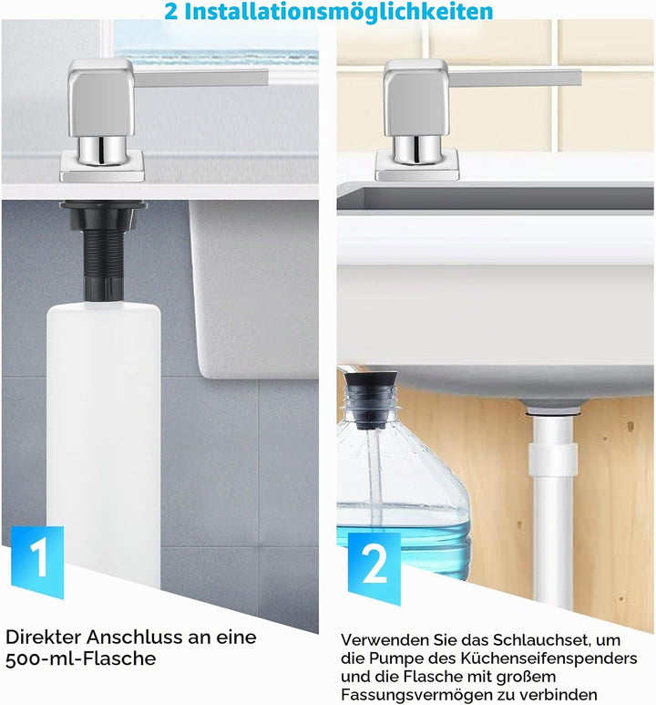CREA Spülmittelspender Küche Einbau, Seifenspender Einbau Küche, Seifenspender für Spülbecken mit 50
