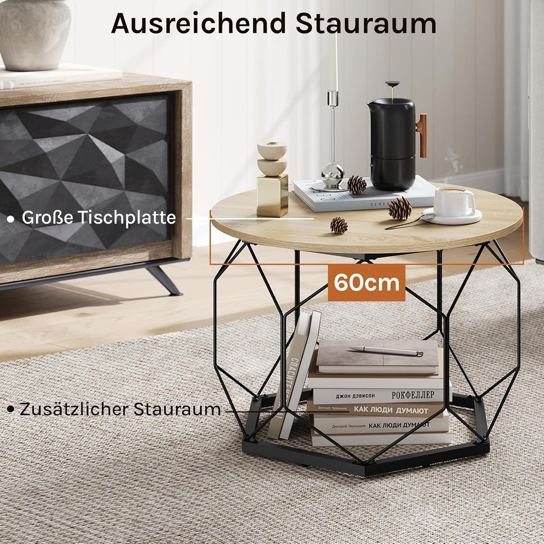 WOLTU Couchtisch rund, Wohnzimmertisch mit Stauraum, Beistelltisch Sofatisch Kaffeetisch, aus Metall