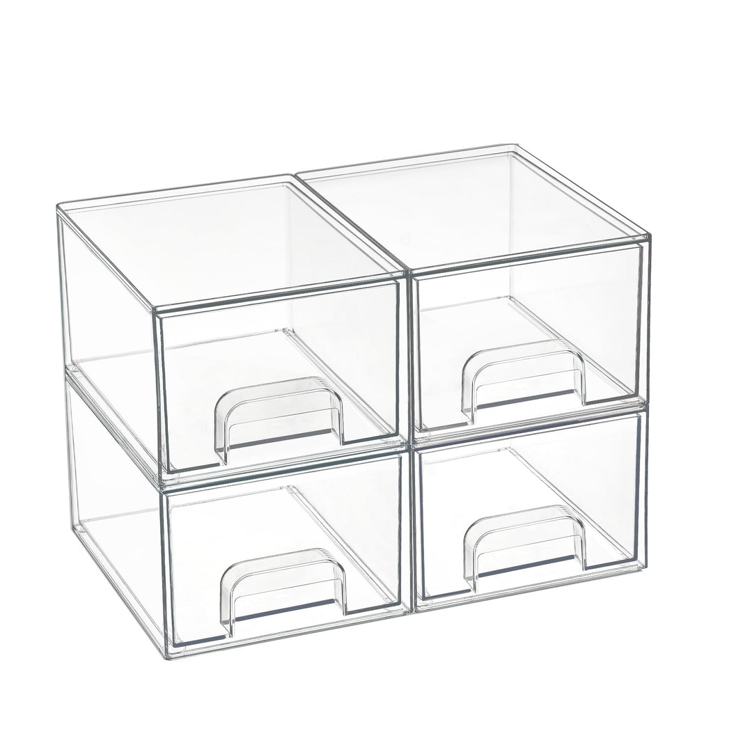 Vtopmart 4 Pack Stackable Storage Drawers, Acrylic Organiser with 32 Non-slip Mat, Acrylic Drawer Or