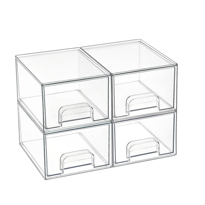 Vtopmart 4 Pack Stackable Storage Drawers, Acrylic Organiser with 32 Non-slip Mat, Acrylic Drawer Or