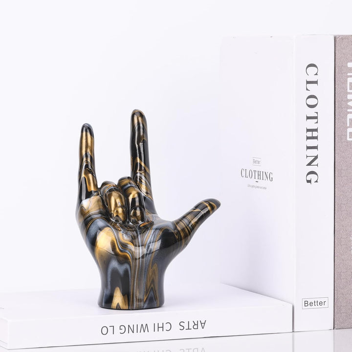 LCCCK Schwarz-goldenes Rock-and-Roll-Handschild, Schreibtischstatue, "I Love You", für Paare, Schlaf