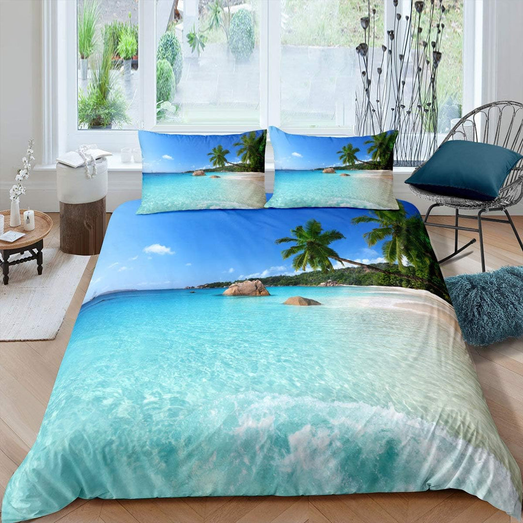 Loussiesd Strandbettw?sche Ozean Bettbezug Hawaiian Palme Waves Bettw?sche Sommer Tropisch Island un