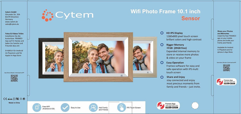 Cytem 10.1 Zoll Digitaler Bilderrahmen | WLAN mit FrameO Software | 32GB | Bewegungssensor | Automat