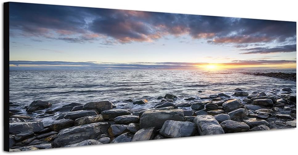 Paul Sinus Art Panoramabild auf Leinwand und Keilrahmen 150x50cm England Steine Meer Sonnenuntergang