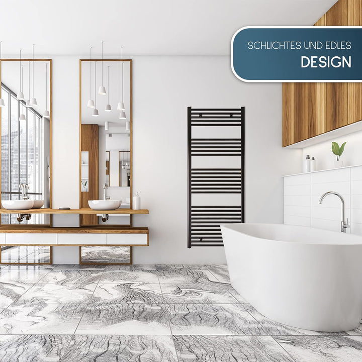 anapont elektrischer Badheizkörper 1475hx600b - schwarz - mit Timer-Funktion - Handtuchheizkörper -