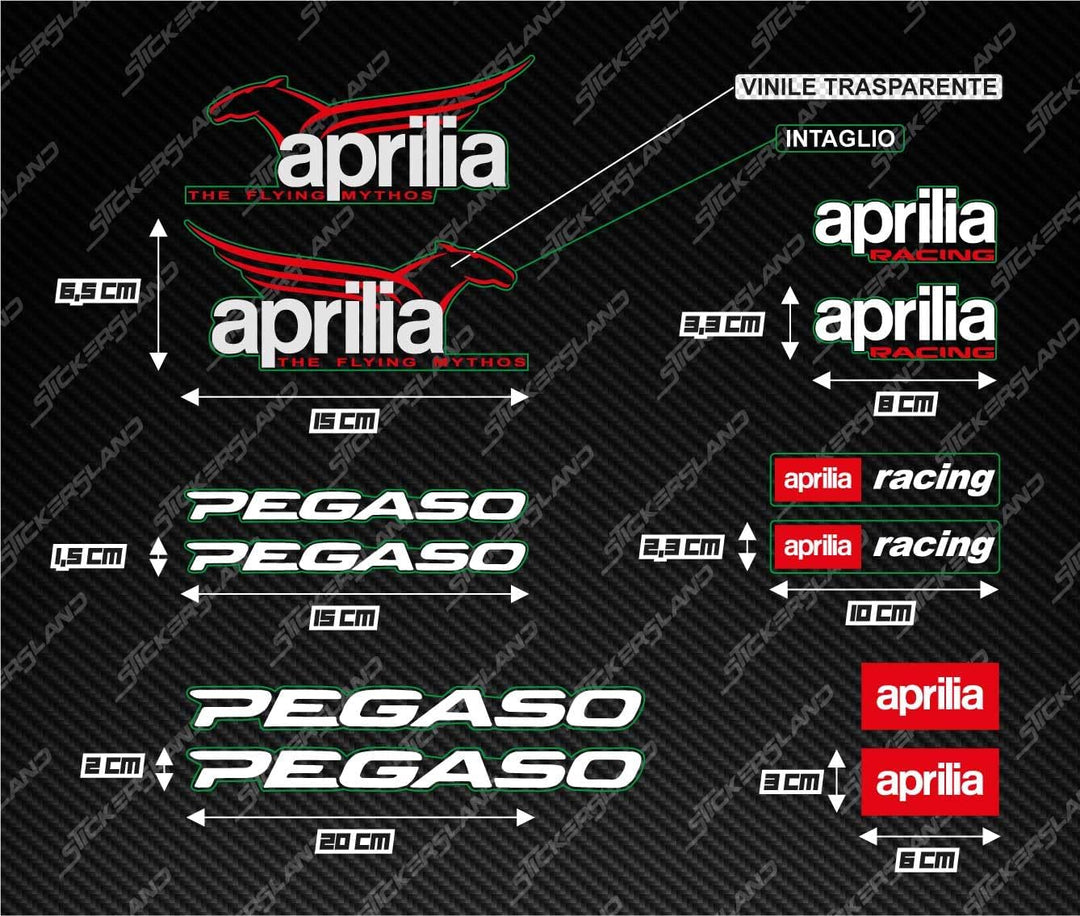 Aufkleber-Set kompatibel mit Tank und Motorradhelm Racing Factory Pegaso | Basis aus transparentem V