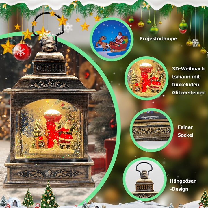 Marsyu Weihnachts Schneekugel Laterne, musikalisch beleuchtet mit Timer, rotierende Weihnachtsmann W
