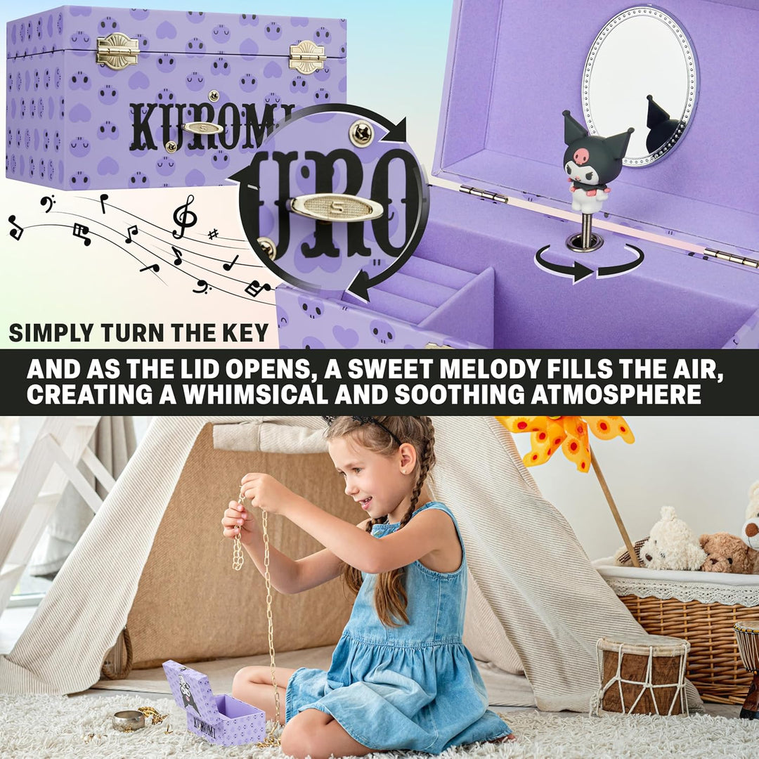 Hello Kitty Sanrio Kuromi Schmuckkästchen Mädchen mit Spieluhr, Spiegel, Schmuckschatulle Kinder für