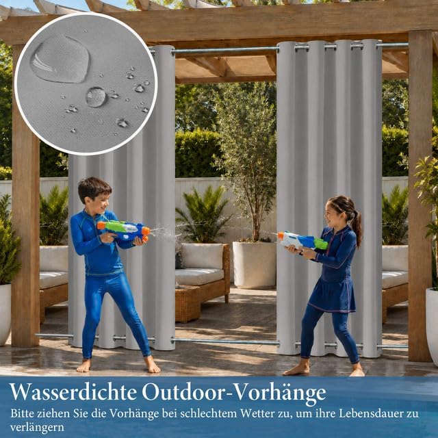 Rosnek Outdoor Vorhang Wetterfest Winddicht, Balkon Gardinen mit Ösen Oben & Unten, Blickdicht Wasse