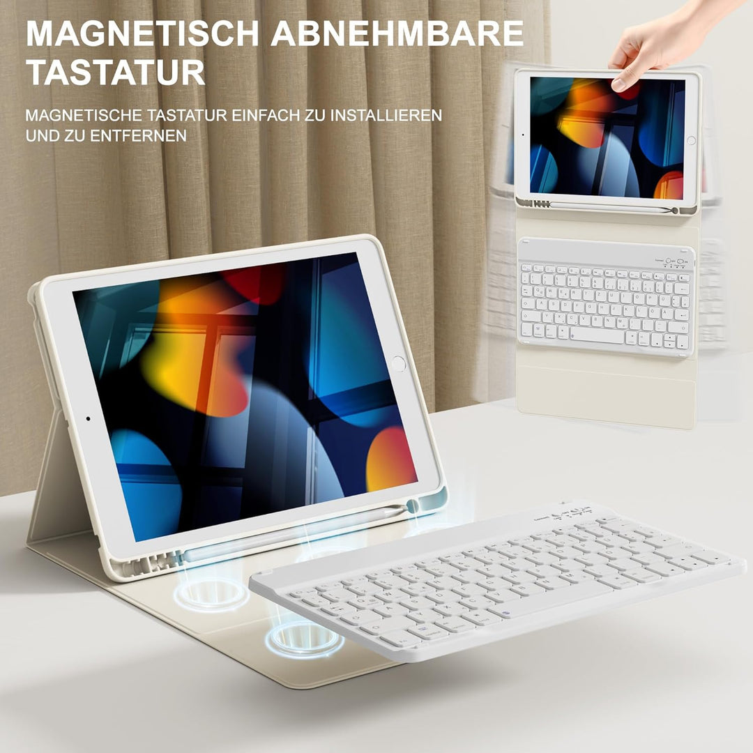 Tastatur Hülle für iPad 10.2 Zoll (9/8/ 7 Generation - 2021/2020/2019), Schutzhülle mit TPU Rückscha