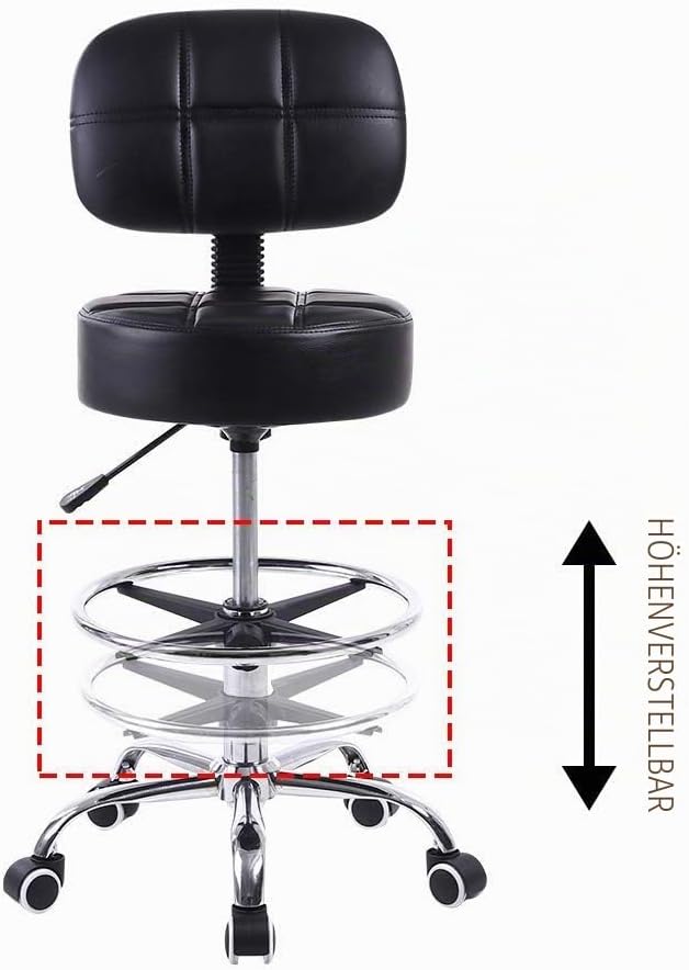 KKTONER Rollhocker Arbeitshocker mit Rückenlehne Höhenverstellbarer 53-68cm Salon Hocker PU Leder Sc
