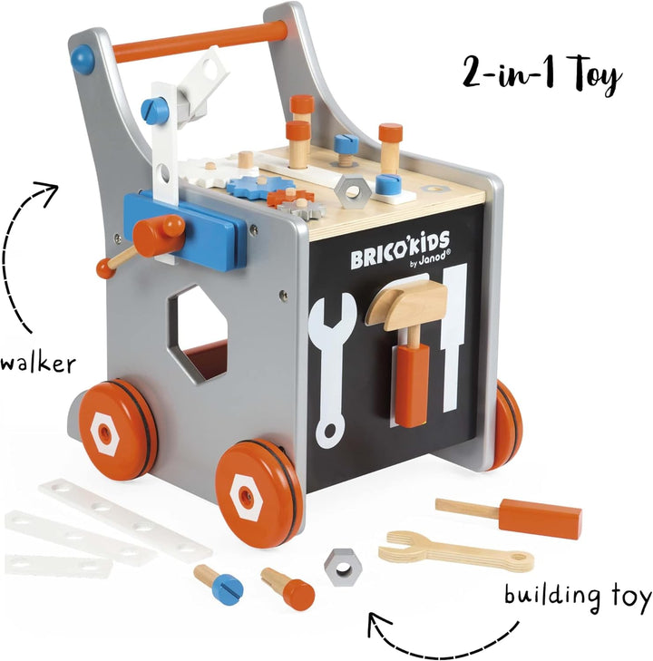 Janod - Brico'Kids Wooden Diy Trolley for Children - Magnetic - Pretend Play - 25 Tools and Accessor
