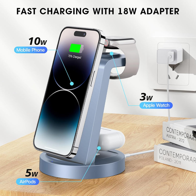 3 in 1 iPhone Ladestation Kabelloses Ladegerät für Apple - Wireless Charger für iPhone 16 15 14 13 1